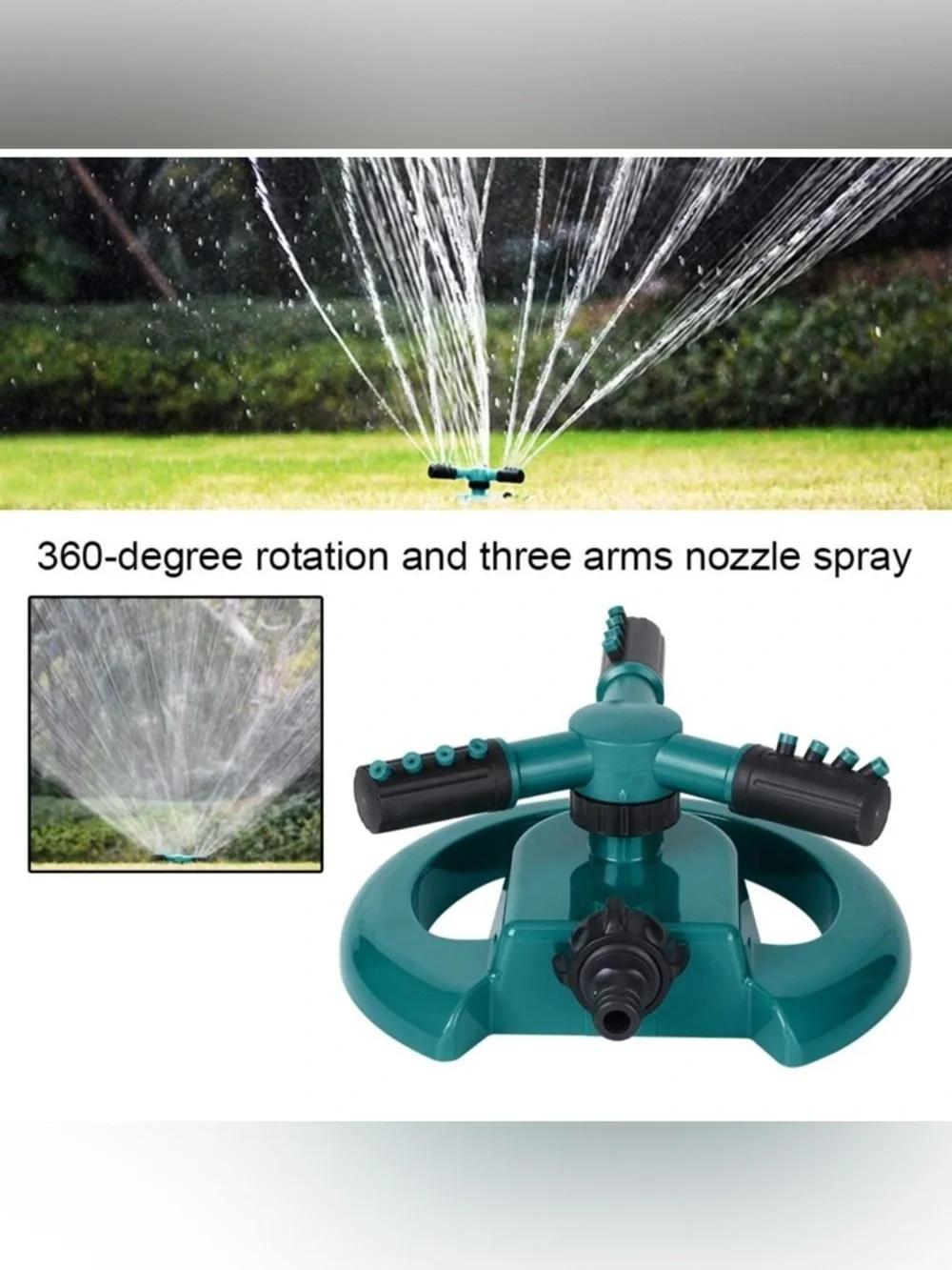 Lot of 2 360° Rotating Lawn Sprinklers 3 Arm Adjustable Garden Sprayers - Picture 6 of 13